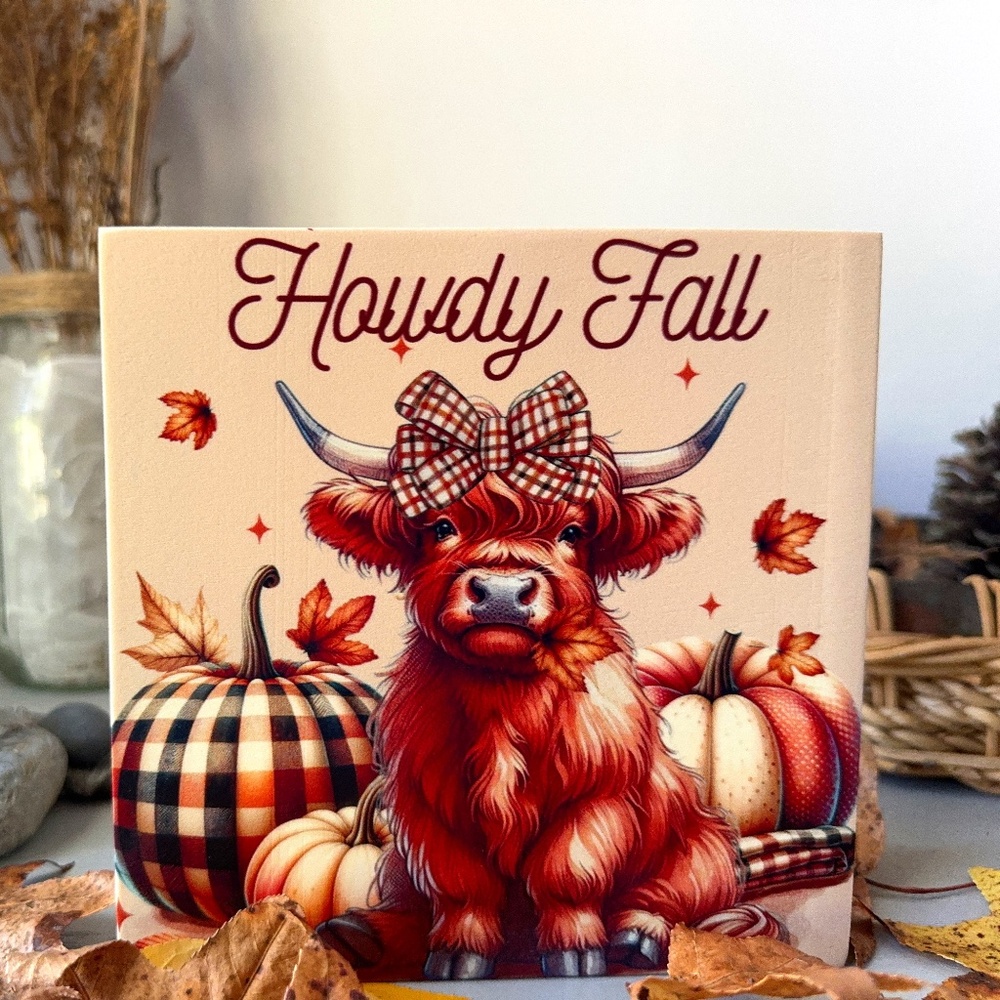 Charming Highland Cow 'Howdy Fall' Home or Office Decor for Autumn